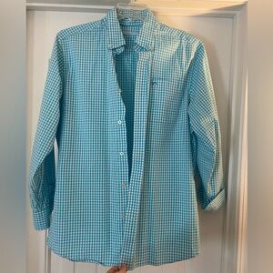Southern tide size L. Teal/blue and white check